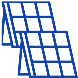 Frame 137 Blue solar panels icon on black background.