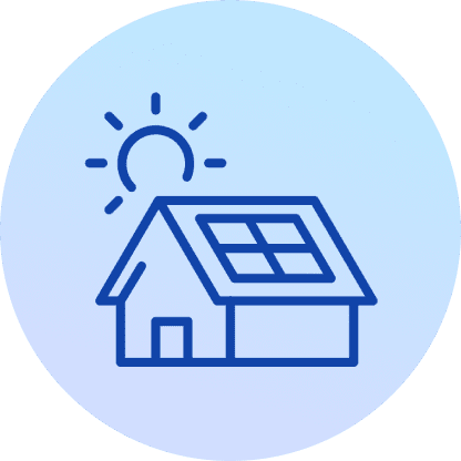 House with solar panels under sun.