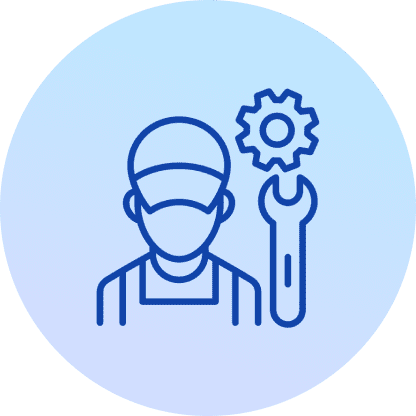 Technician icon with gear and wrench.